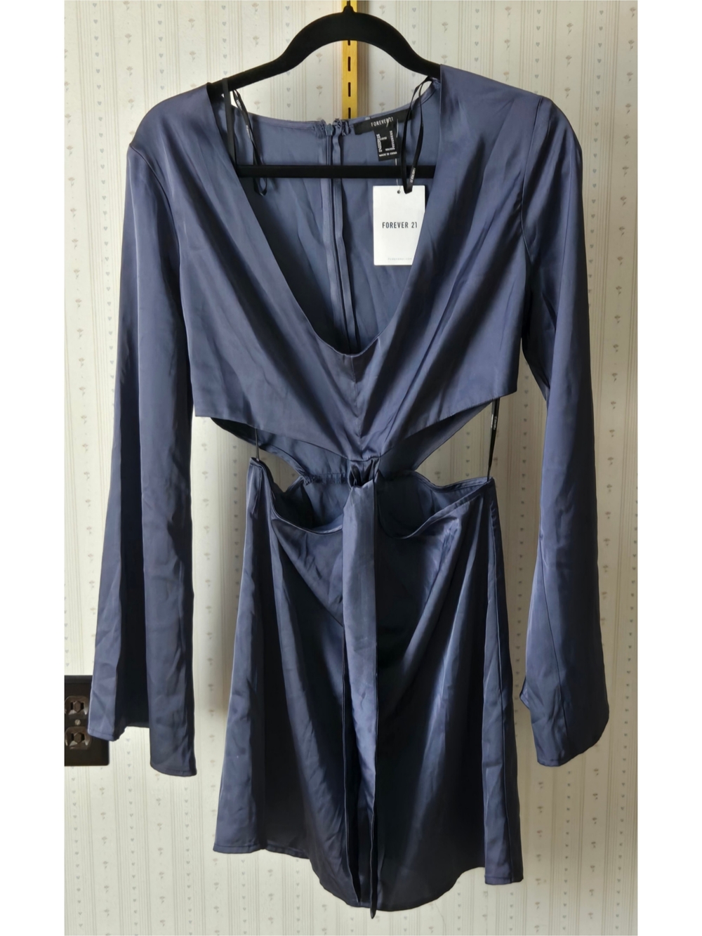 Forever 21 Slate Blue Cutout Satin Mini Dress